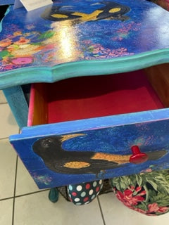 Black Birds Sitting on a Table - Side Table - Painted by Tabitha St Germain