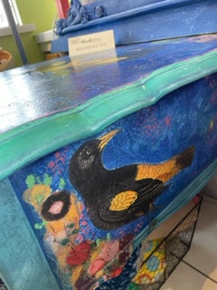 Black Birds Sitting on a Table - Side Table - Painted by Tabitha St Germain