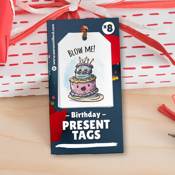 "Birthday" Gift Tag Pack (8) - Cute & Punny Present Tags