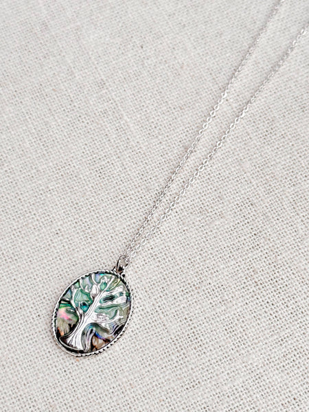 Tree of Life Abalone Charm Talisman Medallion Necklace