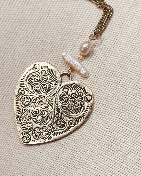 Keshi Pearl Large Heart Pendant Necklace