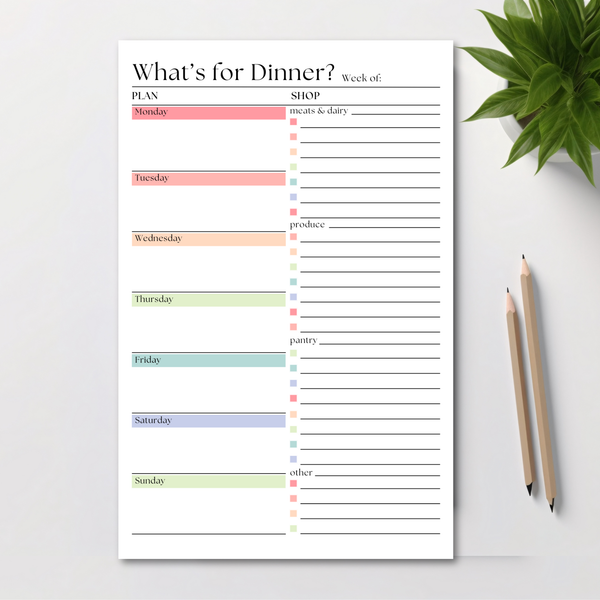 Weekly Meal Planner and Shopping List Notepad