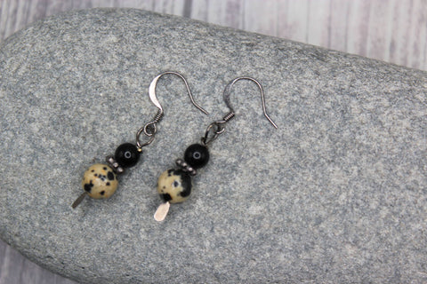 Earrings - Black and White Jasper with Onyx & Gunmetal Accents