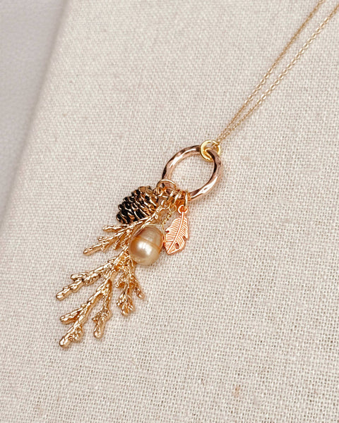 Gold Blush Pearl Cypress Branch Necklace