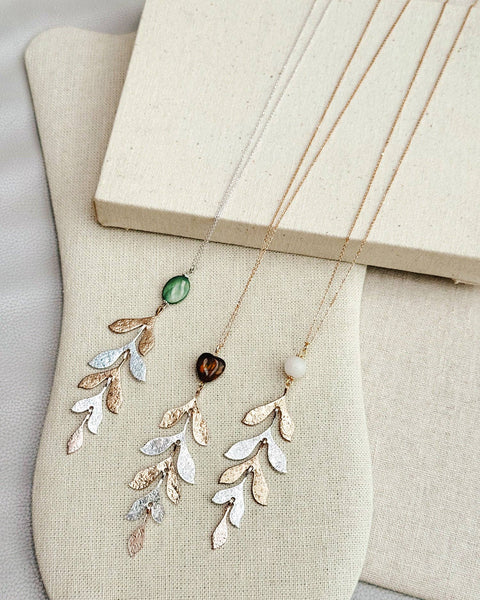 Two Tone Leaf Rose Quartz Necklace