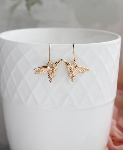 Earrings - Bright Gold Hummingbird