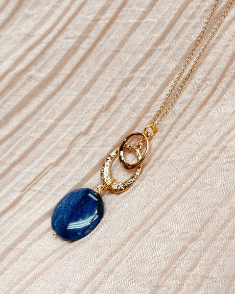 Blue Lapis with Gold Circles Pendant Necklace - Grace Rose