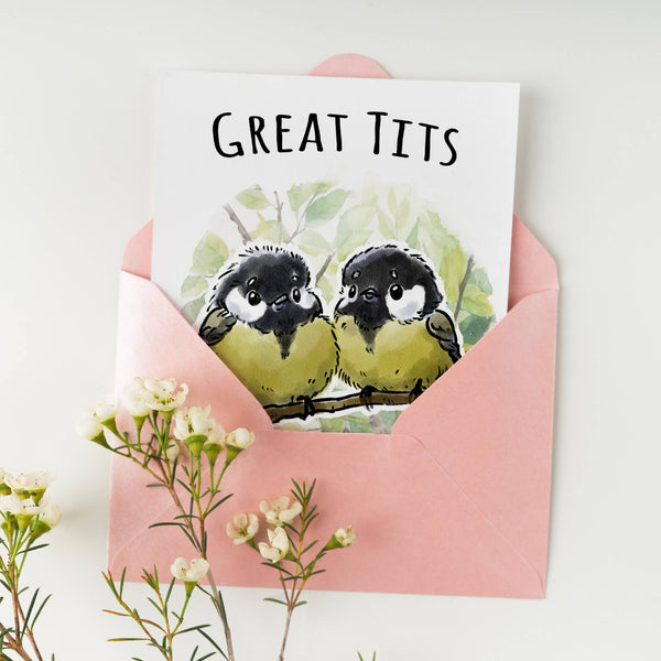 "Great Tits" Funny Lewd Bird Lover Card, Kinky Valentine