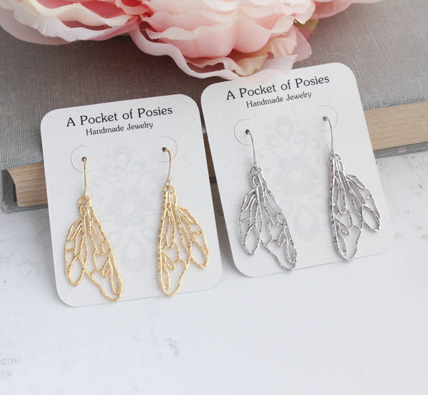 Earrings - Gold Filigree Wing