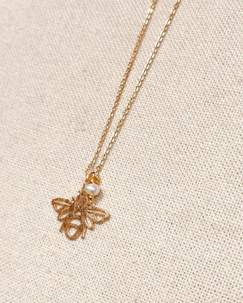 Textured Brass Bee Gold Charm Necklace