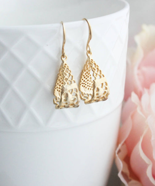 Earrings - Silver Plated Lace Loop Teardrop Filigree