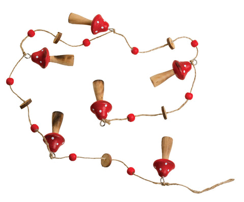 Painted Wood Mushroom Garland with Beads