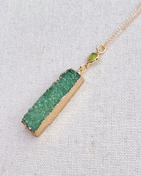 Green Druzy Quartz Pendant Long Necklace - Gracie Rose