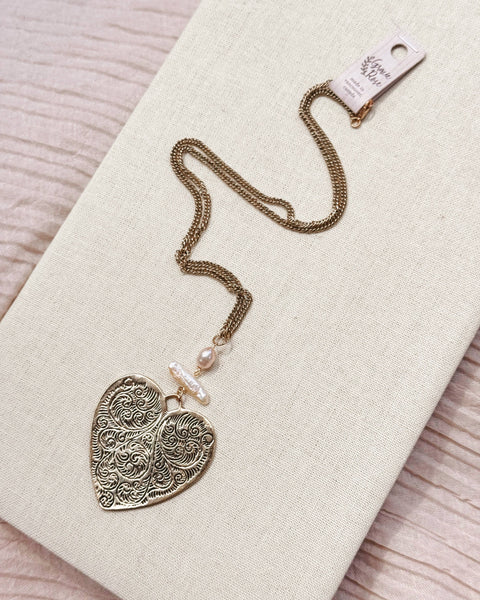 Keshi Pearl Large Heart Pendant Necklace