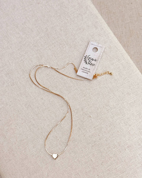 Gold Mini Heart Tag Necklace on Fine Chain