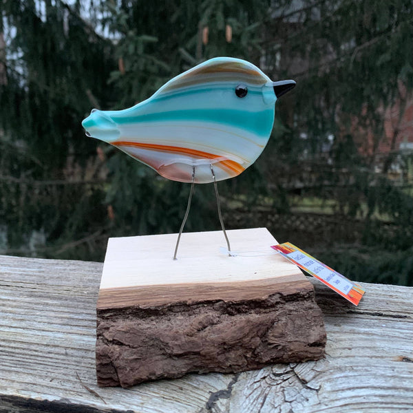 Figurine - Single Birds on Wood: Red-Orange