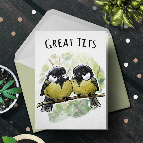 "Great Tits" Funny Lewd Bird Lover Card, Kinky Valentine