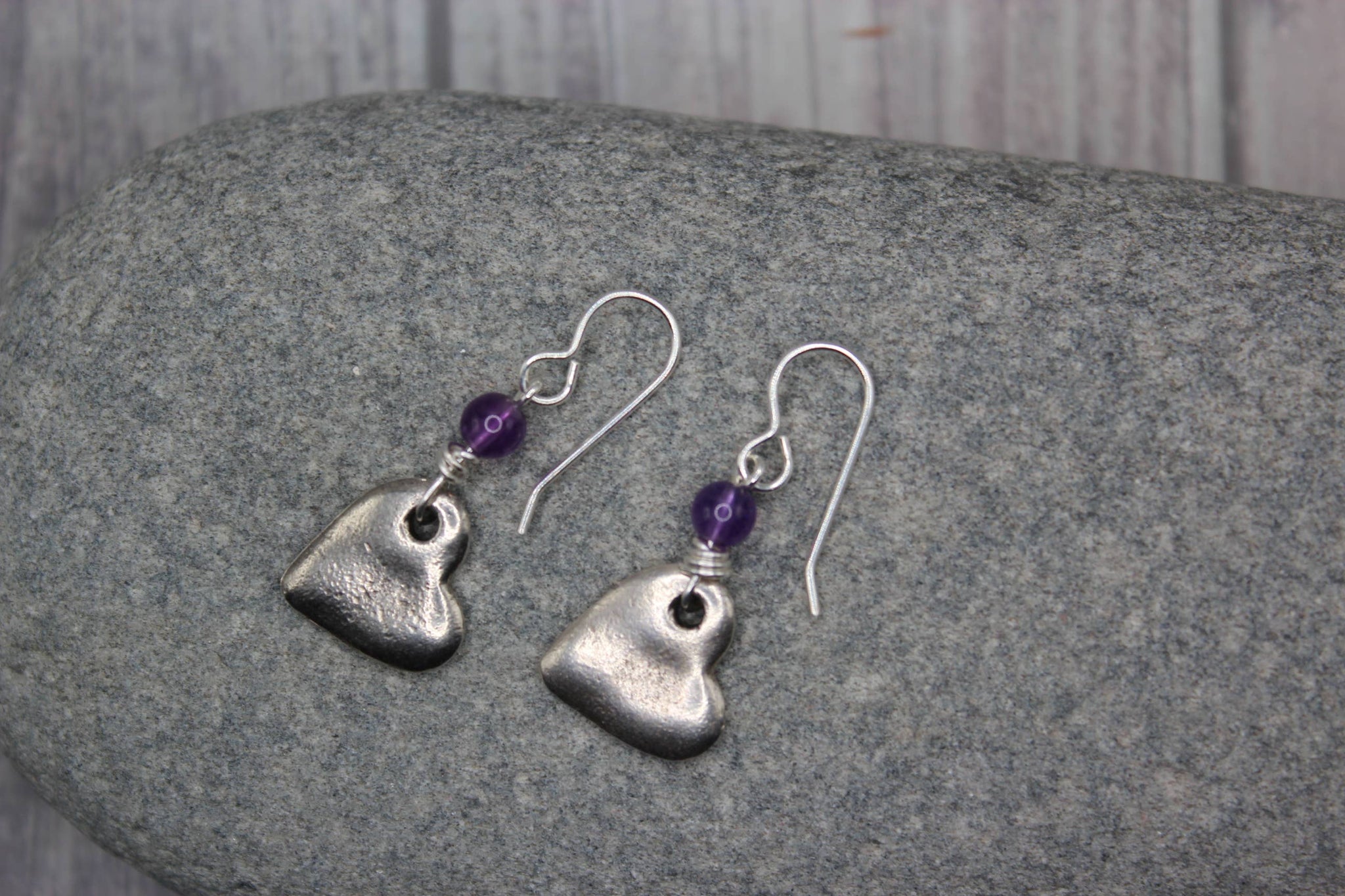 Amethyst and Silver Heart Earrings – A Touch of Romance