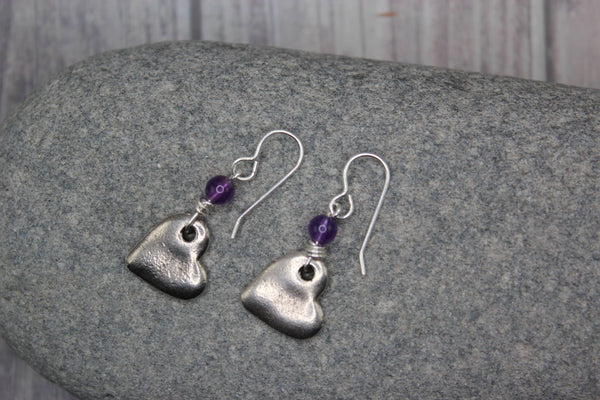 Amethyst and Silver Heart Earrings – A Touch of Romance