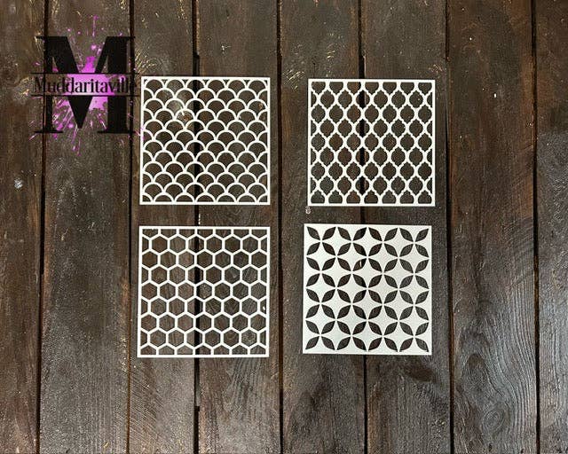 6 Inch Stencil Patterns - 4 patterns - Muddaritaville Studio