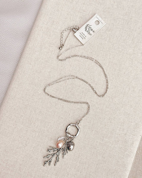 Silver Blush Pearl Cypress Branch Necklace
