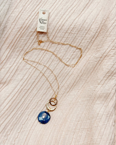 Blue Lapis with Gold Circles Pendant Necklace - Grace Rose