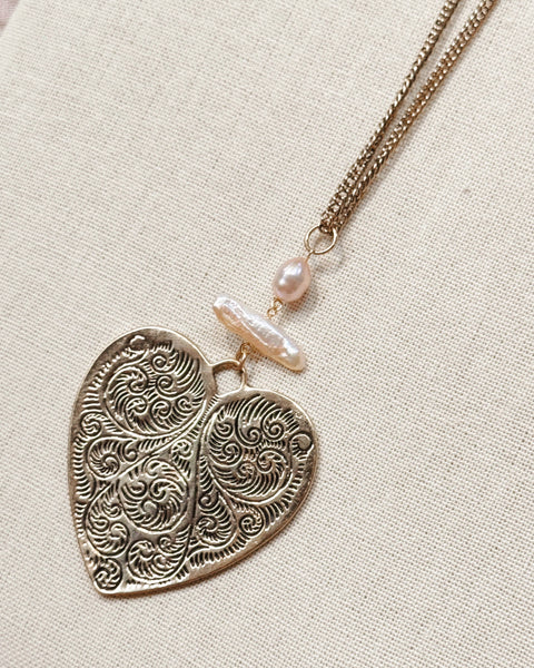 Keshi Pearl Large Heart Pendant Necklace