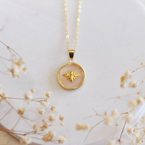 Necklace - Bee - Rose Quartz