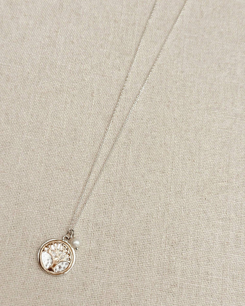 Two Tone Tree of Life Talisman Necklace with Pearl