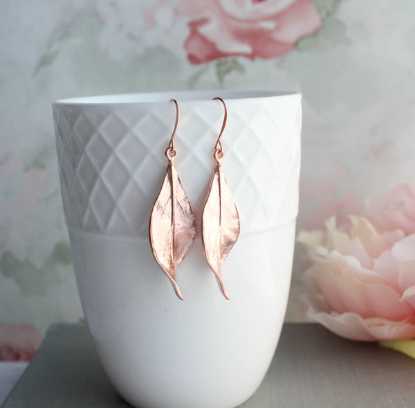 Earrings - Long Curled Leaf - Matte Silver