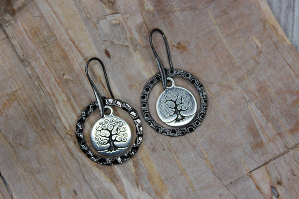 Earrings - Silver Tree of Life with Gunmetal Frame - Strength