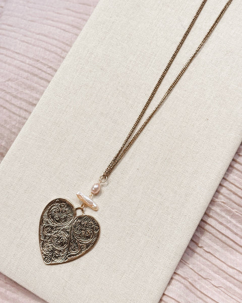 Keshi Pearl Large Heart Pendant Necklace