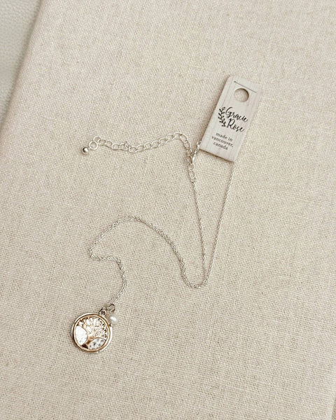 Two Tone Tree of Life Talisman Necklace with Pearl
