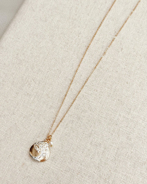 Gold Tree of Life Pearl Charm Necklace