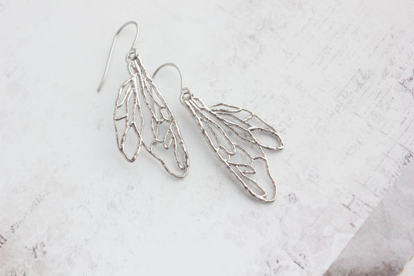 Earrings - Silver Filigree Wing