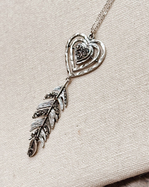 Heart Feather Pendant Necklace - Gracie Rose