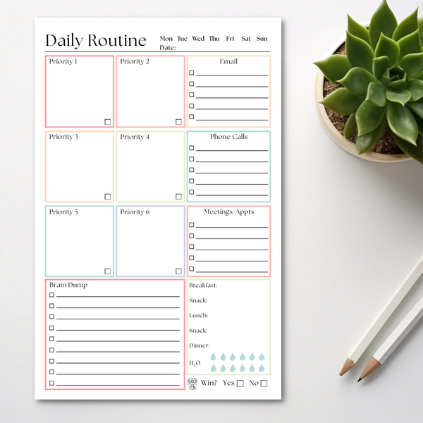Daily Routine and Priority Planner Notepad