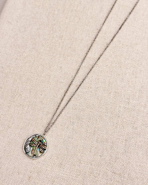 Dragonfly Abalone Charm Talisman Medallion Necklace