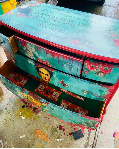 Frida Kahlo, Fall in love with yourself - Large Dresser - Painted by Tabitha