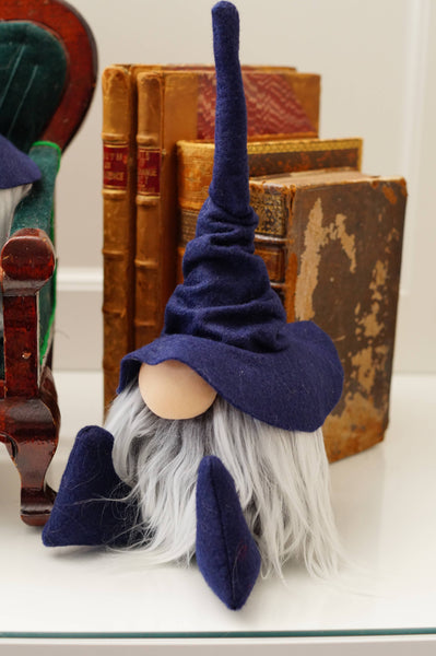 Librarian Wizard Gnome- Navy Blue: Frosty Beard